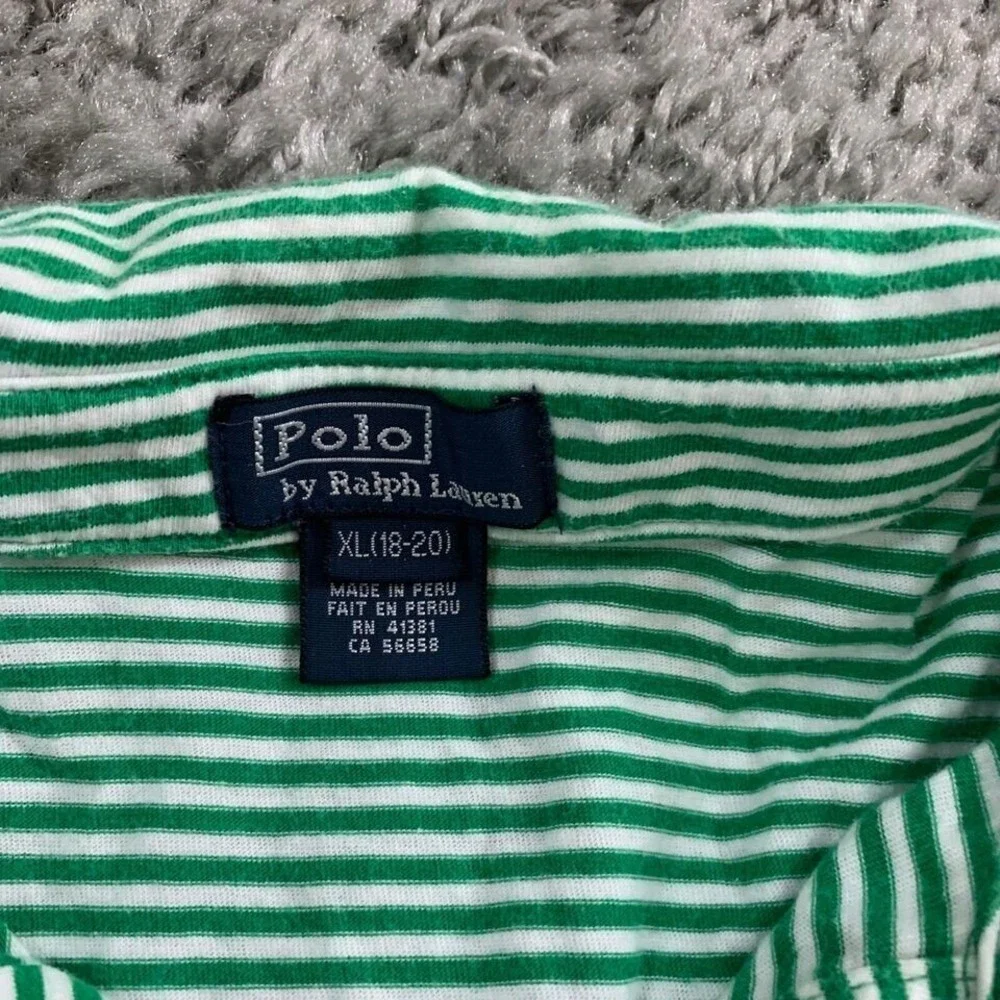 Polo Ralph Lauren Kids XL 18-20 Green White Striped Big‎ Pony Polo Shirt